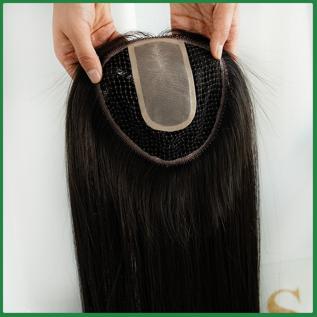 Fish Net Virgin Human Hair Topper with Silk Top 