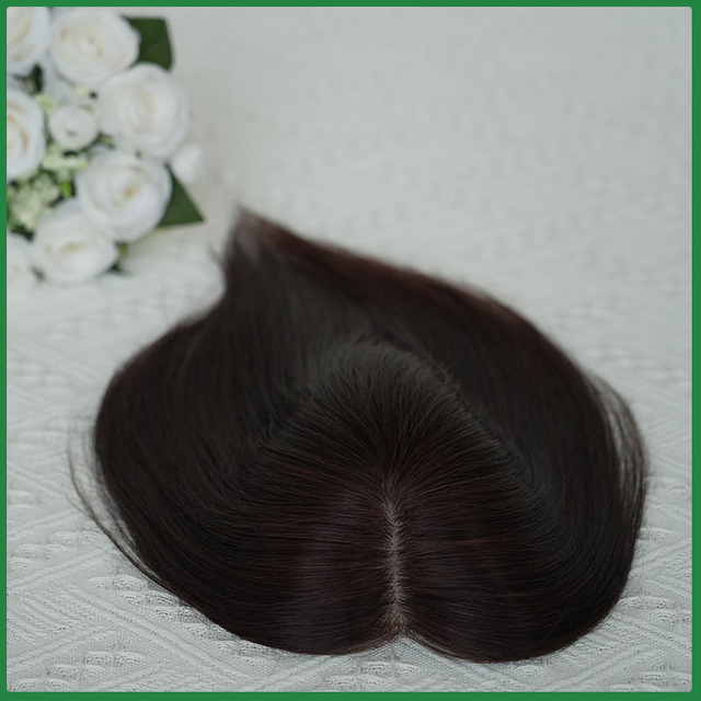 Dark Brown Human Hair Partial Silk Base Hair Topper