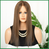 Medium Brown Straight Human Hair Lace Top Jewish Wig with Small Layers