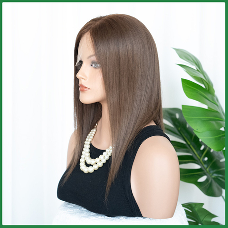 Premium Remy Human Hair Swiss Lace Top Medium Brown Wig
