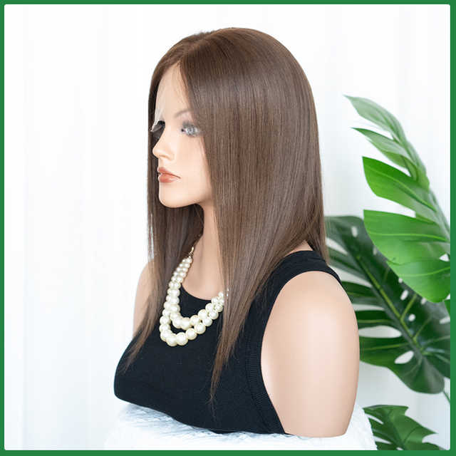 Premium Remy Human Hair Swiss Lace Top Medium Brown Wig