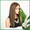Medium Brown Straight Human Hair Lace Top Jewish Wig with Small Layers