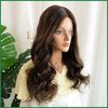 Dark Brown HD Lace Top Human Hair Wig with Medium Brown Highlight