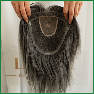 Grey White Hair Silk And Lace Base Hair Topper with Pu Around
