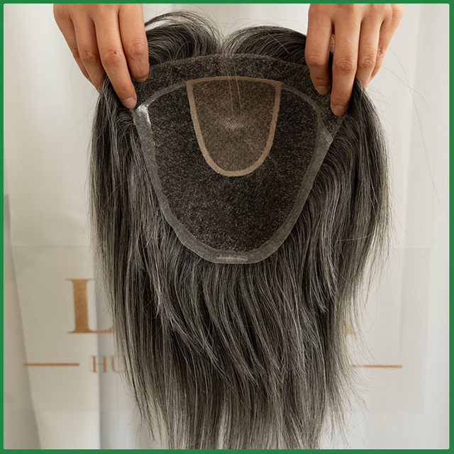 Grey White Hair Silk And Lace Base Hair Topper with Pu Around