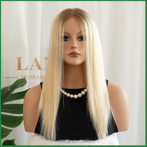 Lansa Blonde Remy Human Hair Lace Front Wig with Dark Root for Caucasian Woman