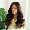 Dark Brown HD Lace Top Human Hair Wig with Medium Brown Highlight