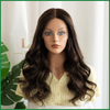 Dark Brown HD Lace Top Human Hair Wig with Medium Brown Highlight